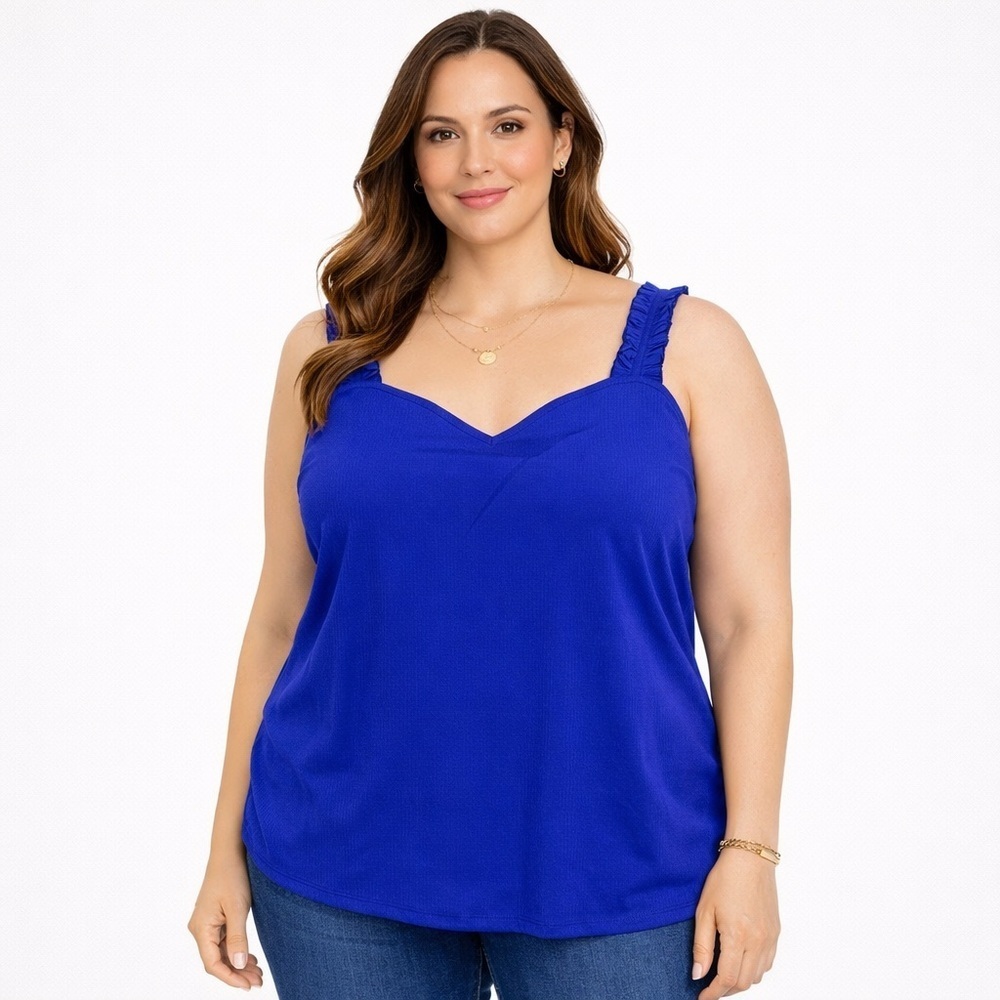 NWT Women’s Sugarlips blue Ruffle Strap Knit Tank Size 3X